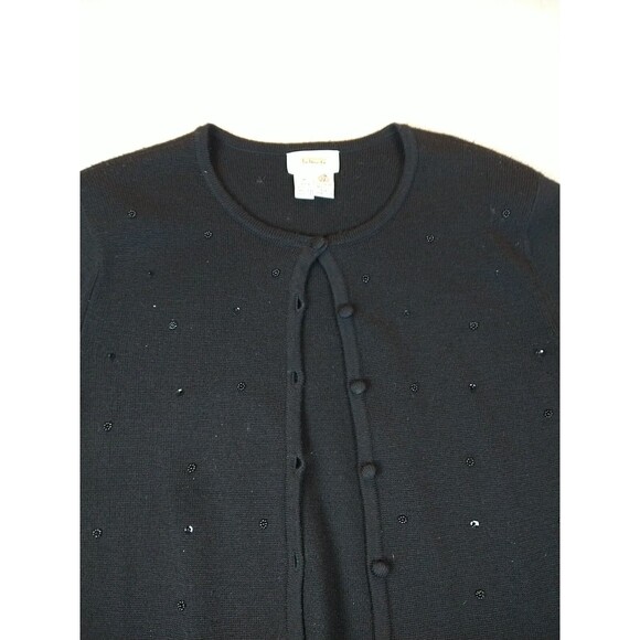 Talbots Cardigan Sweater Women's Medium Wool Black Bead Sequin Button - Picture 6 of 11